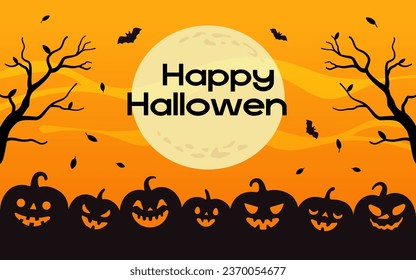 Happy Halloween. Evil pumpkins against the background of the moon. Vector illustration