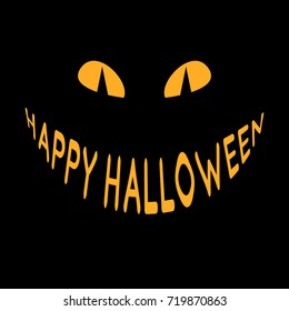 Happy Halloween evil smile and yellow eyes with black background. Vector illustration.