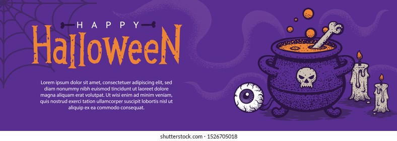 Happy Halloween. The Eye, Candle And Witch Kettle. Vector Illustrations