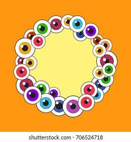 Happy Halloween. Eyeballs. Frame on a orange background. Vector illustration. Concept eyeballs and veins.
