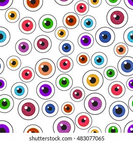 Happy Halloween. Eyeballs. Seamless pattern repetitive tightly on a white background. Vector illustration