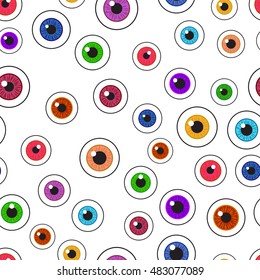 Happy Halloween. Eyeballs. Seamless pattern repetitive scattered on a white background. Vector illustration