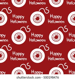 Happy Halloween. Eyeballs. Seamless pattern repetitive scattered on a red background. Concept eyeballs and veins.