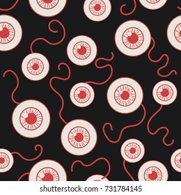 Happy Halloween. Eyeballs seamless pattern. Vector illustration on a black background. Concept style  vintage movie night in halloween