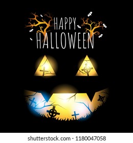 Happy halloween, Face ghost in dark black background, vector illustration.
