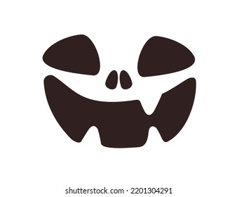 Feliz rostro de Halloween con una sonrisa aterradora y espeluznante. Lápiz monstruo de fondo para tallar con ojos, boca, dientes. Silueta negra de horror riendo. Ilustración vectorial plana aislada en fondo blanco.