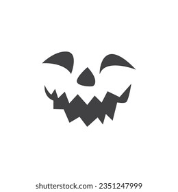 Happy Halloween face with scary creepy smile. Scary devil face icon, scary black face clipart, spooky pumpkin facial expression, smiling ghost face at Halloween party isolated on white. vector icon