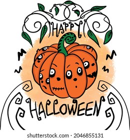 Happy halloween. Faces in an orange pumpkin.