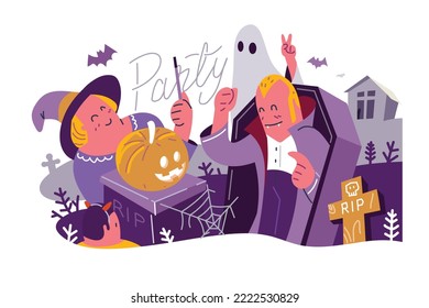 Happy Halloween Family Party Vector Illustration