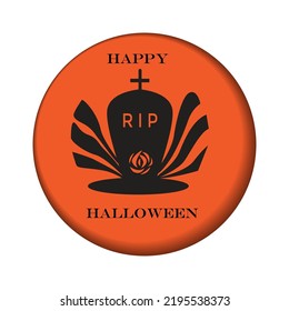 Happy Halloween farmhouse Halloween round sign. Coffin Halloween on orange background. Vector