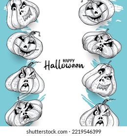 Happy Halloween festival scary creepy pumpkins background design vector