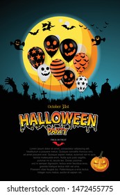 Happy Halloween festive abstract background, Scary air balloons, moon. Holiday party invitation. illustrator vector Eps10