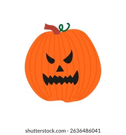 Happy Halloween festive elements for decoration, prints, stickers. Spooky holiday vector illustration. Hand drawn orange pumpkins with different scary facial expressions