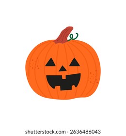 Happy Halloween festive elements for decoration, prints, stickers. Spooky holiday vector illustration. Hand drawn orange pumpkins with different scary facial expressions