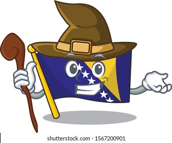 Happy Halloween flag bosnia as a Witch cartoon style