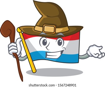 Happy Halloween flag luxembourg as a Witch cartoon style