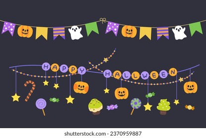 Happy halloween flag. pumpkin flag. A lot of candy.