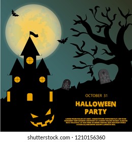 Happy Halloween flat banner vector template. Children in spooky outfits cartoon characters. Autumn holiday congratulation. Kids in spider, ghost, mummy and witch costumes illustration with typography.