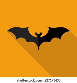 Happy Halloween. Flat design. Shape of a bat with long shadow