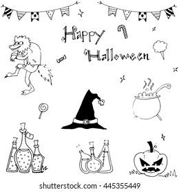 Happy Halloween flat in doodle vector illustration
