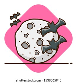Happy Halloween flat icon or doodle cartoon Vector illustration. Moonlight with flying bats. Flat cartoon style suitable for a sticker, wallpaper, etc.
