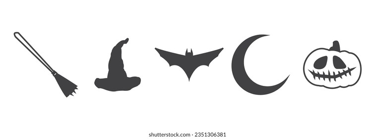 Happy halloween flat icons vector illustration, Halloween scary icons isolated on white background, black magic elements, Helloween greeting card and poster party sign Concept illustration with Sign.