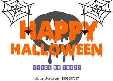 Happy halloween. Flat halloween vector illustration with spider web and ghost. Trick or treat