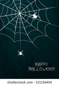 Happy Halloween flyer, banner or poster for trick or treat party with spiderweb.