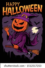 Happy Halloween. Flying Pumpkin witch costume