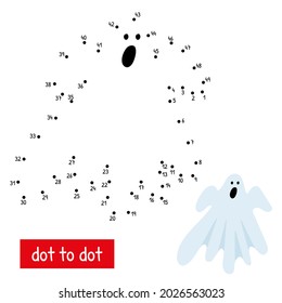 Happy Halloween. Flying Spirit, Educational Numbers Game Vector Illustration. Connect The Dots In Order. Coloring Book Page With Color Pattern.