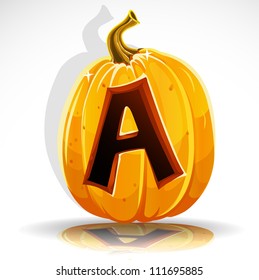 Happy Halloween font cut out pumpkin letter A