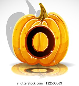 Happy Halloween font cut out pumpkin letter O