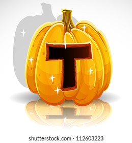 Happy Halloween font cut out pumpkin letter T