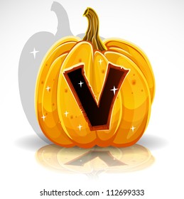 Happy Halloween font cut out pumpkin letter V