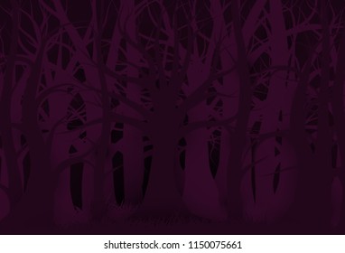 Happy Halloween forest background and purple dark night. Vector illumination. creative idea 
concept paper art style.Vector illustration.