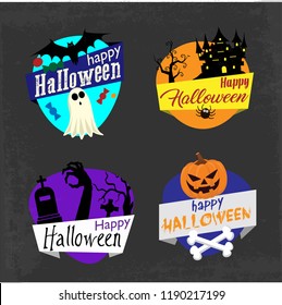 Happy Halloween four emblems. Vector illustration.
