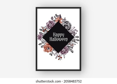 Happy Halloween frame with flower eyes scary