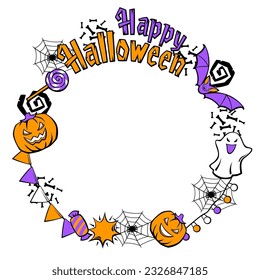 Happy Halloween frame. Holiday background with celebration items.