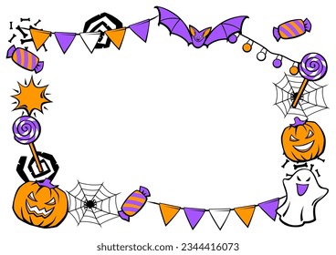 Happy Halloween frame. Holiday background with celebration items.