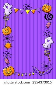 Feliz marco de Halloween. Fondo de vacaciones con elementos de celebración.