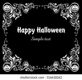 Happy Halloween! Frame isolated on black background. Celebration background with bat and place for your text. Vector illustration 