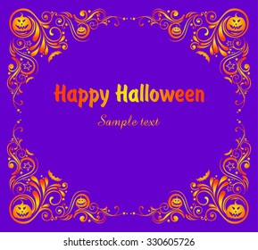 Happy Halloween! Frame isolated on violet background. Celebration background with bat and place for your text. Vector illustration 