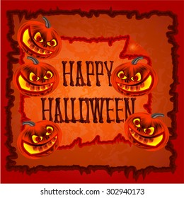 Happy Halloween frame with pumpkins orange background vector illustration