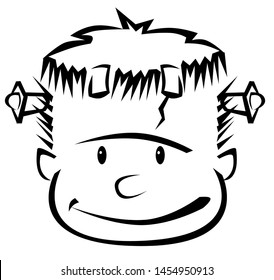 Happy Halloween Frankenstein character - cute mask isolated on white background. Coloring Book Design. Line art. Vector illustration. - Vector