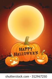 Happy Halloween full moon poster vector illustration
