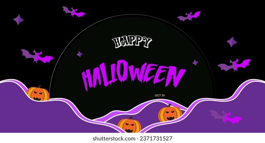Happy Halloween fun party celebration background design. Halloween elements with bats and Pumpkins. Vector illustration.Place for text.