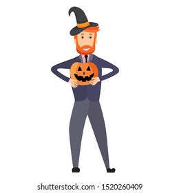 Happy Halloween, Funny Cartoon Man, Vector Illustration 