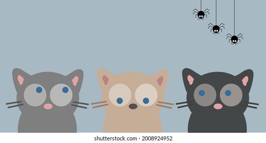 Happy Halloween. A funny cat and a spider character in a cartoon style. Greeting card or banner. Greeting card tshirt notebook cover print. Vector illustration.