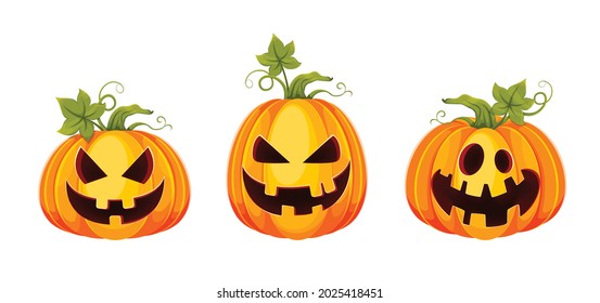 Happy Halloween. Funny Jack O Lanterns, set of three poses