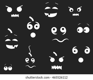 Happy Halloween funny pumpins eyes in the dark. Party background and greeting card vector illustration